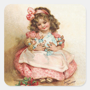 Sticker Carré Frances Brundage - Fille avec poupée