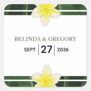 Sticker Carré Frangipani jaune Plumeria Mariage