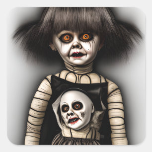 Sticker Carré Freaky Effrayant Éffrayant vieille poupée Hallowee