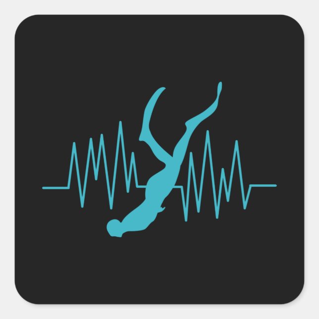 Sticker Carré Free Dive Heartbeat Free Diving Apnea (Devant)