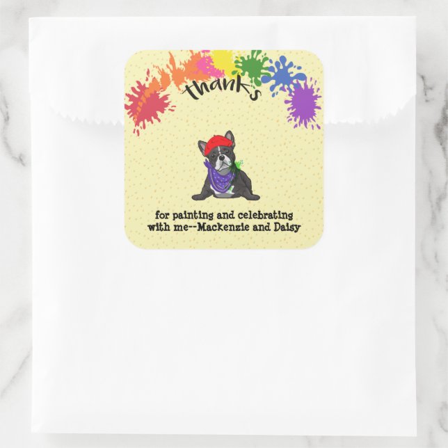 Sticker Carré French Buldog Fun Art Anniversaire (Sac)
