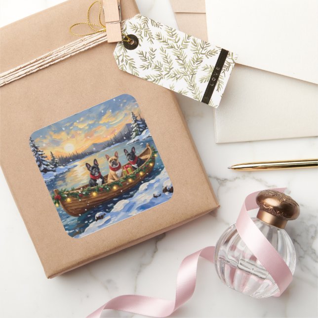 Sticker Carré French Bulldog Christmas Boat Holiday (Cadeaux)