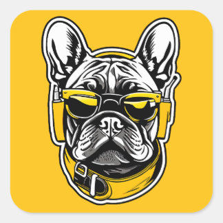 Sticker Carré French Bulldog Headphones