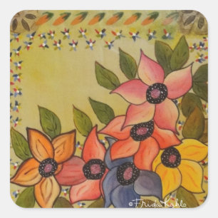 Sticker Carré Frida Kahlo a peint Flores