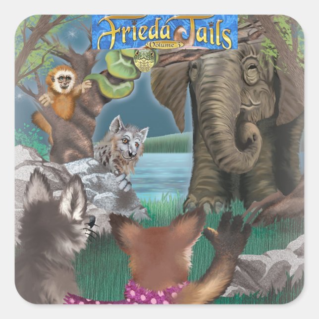 Sticker Carré Frieda va à l'autocollant Zoo (Devant)