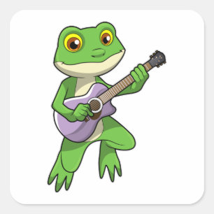 Sticker Carré Frog à Musique avec Guitare