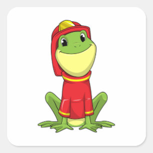 Sticker Carré Frog as Firefighter avec Helmet