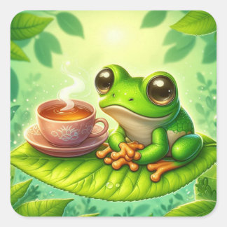 Sticker Carré Frog on Leaf with 