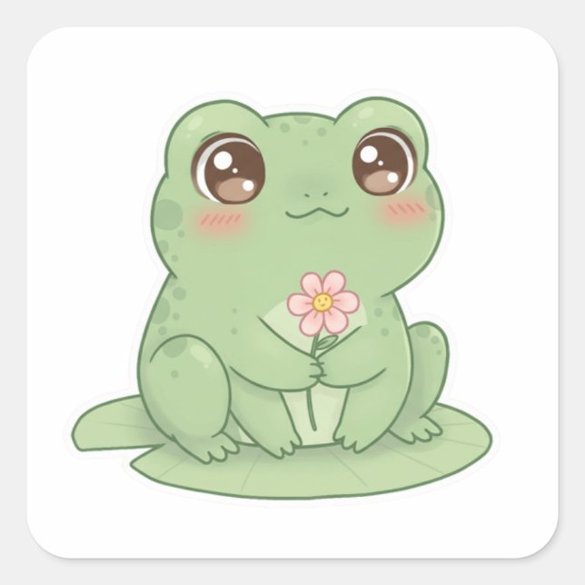 Sticker Carré Frog on Lily Pad – Pure Kawaii Joy (Devant)
