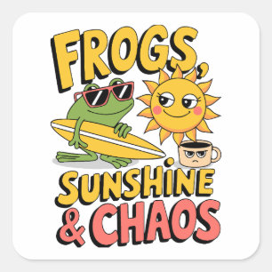 Sticker Carré Frogs, Sunshine & Chaos - Été amusant