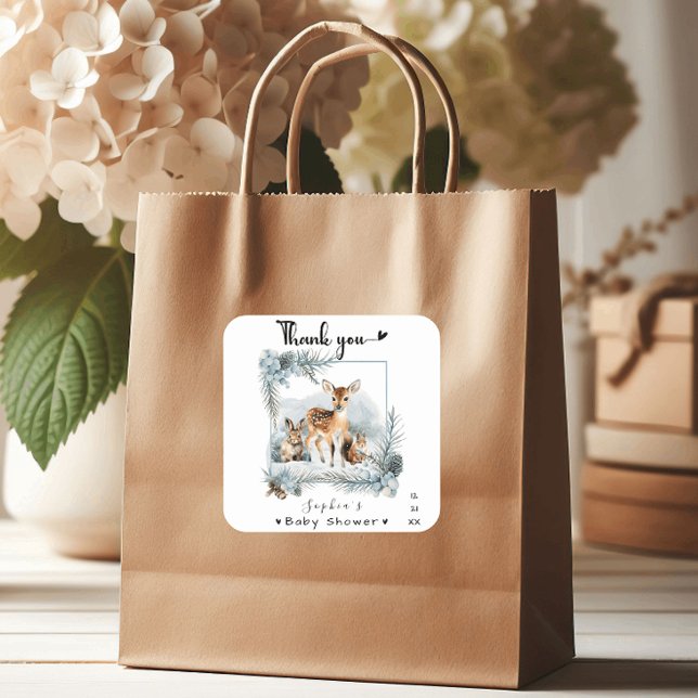 Sticker Carré Froid Hiver Hiver Bois Animaux Merci (Créateur téléchargé)