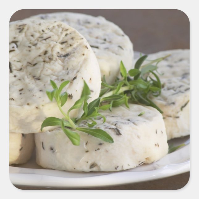 Sticker Carré Fromage de chèvre - chevre - aux herbes sur (Devant)