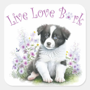 Sticker Carré Frontière Collie Chien Maman Floral