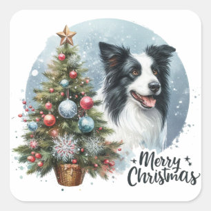 Sticker Carré Frontière de l'élevage de Whimsical Collie Chien M