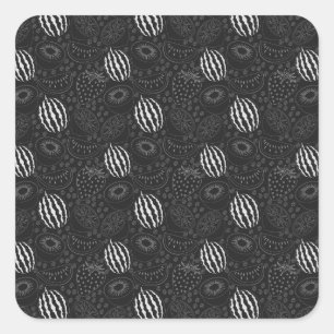 Sticker Carré Fruit sans couture motif noir et blanc Tropical