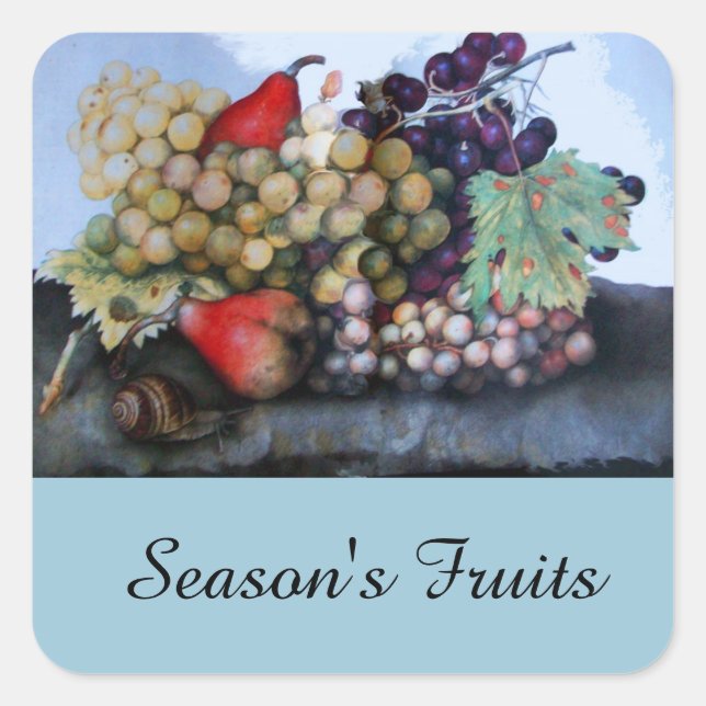 STICKER CARRÉ FRUITS DE SAISON 1 - RAISONS ET PEARS (Devant)