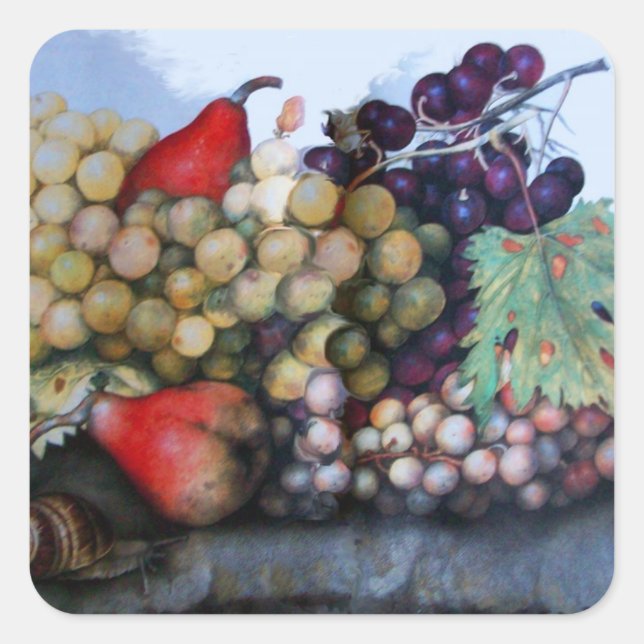 STICKER CARRÉ FRUITS DE SAISON 1 - RAISONS ET PEARS (Devant)