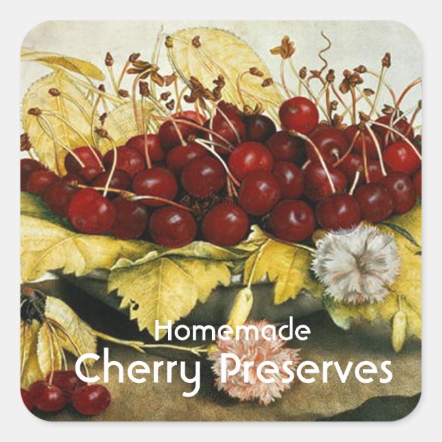 Sticker Carré FRUITS DE SAISON, CHERRY Preserve Jam Jar (Devant)