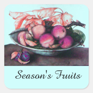STICKER CARRÉ FRUITS DE SAISON / PÊCHES ET PRUNES