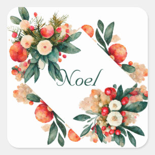 Sticker Carré Fruits et fleurs Turquoises et fourrés Noël