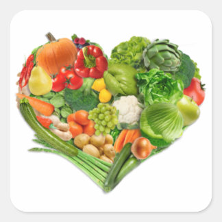 Sticker Carré Fruits et légumes Coeur - Vegan