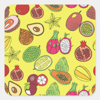 Sticker Carré Fruits exotiques tropicaux Motif à main