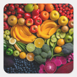 Sticker Carré Fruits Légumes Aliments sains Nutrition Santé