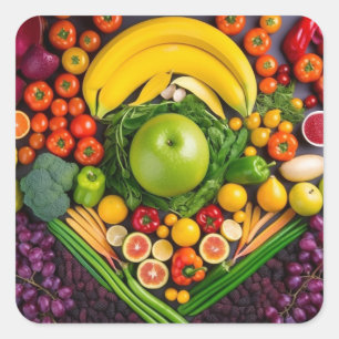 Sticker Carré Fruits Légumes Aliments sains Nutrition Santé