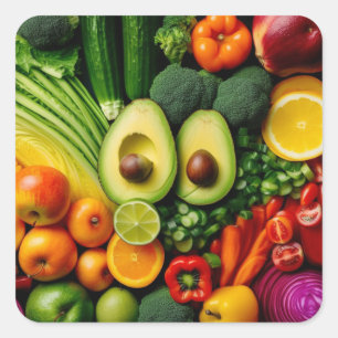 Sticker Carré Fruits Légumes Aliments sains Nutrition Santé