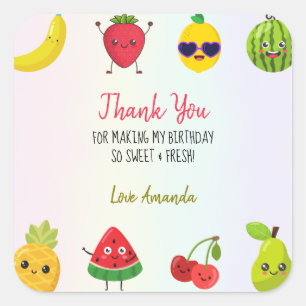 Sticker Carré Fruits mignons Merci fête d'anniversaire premier