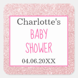 Sticker Carré Fuchsia Rose Gold Pailletés Brillant Baby Shower