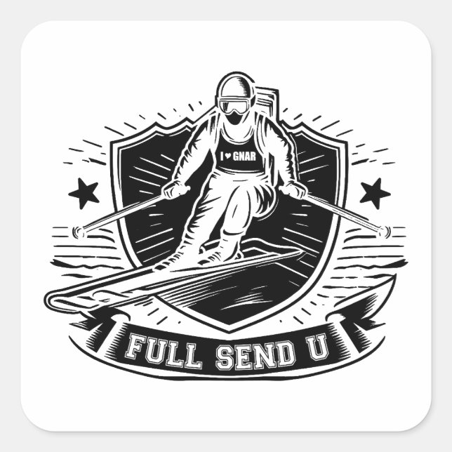 Sticker Carré Full Send University Skiing (Devant)