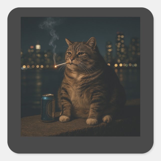 Sticker Carré Fumer drôle Mème de chat Stupid Brainrot (Devant)