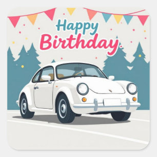 Sticker Carré Fun Auto-Thème Joyeux anniversaire