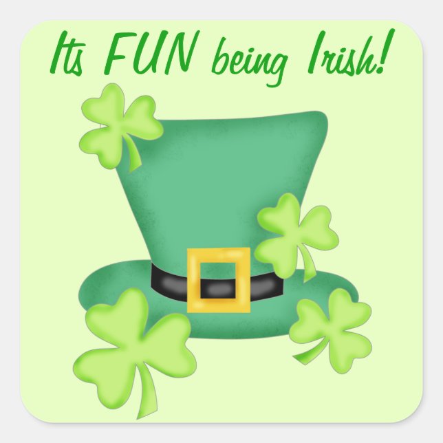 Sticker Carré Fun Being Irish St. Patrick's Shamrock Custom (Devant)
