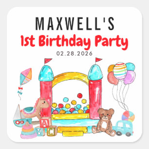 Sticker Carré Fun Bounce House Castle Toys Jumping Anniversaire 