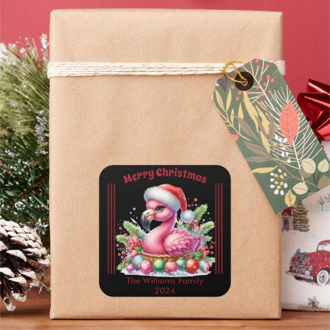 Sticker Carré Fun Christmas flamingo with a personalized touch (vacances)