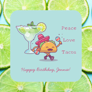 Sticker Carré Fun coloré Margaritas & Tacos Joyeux anniversaire