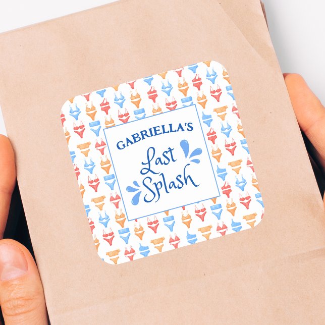 Sticker Carré Fun "Dernier Splash" Thème Bachelorette personnali (Custom Bachelorette Party Stickers - Last Splash Beach Theme with Fun Bikini Pattern!)
