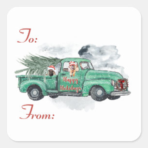 Sticker Carré Fun German Shepherds Holiday Tags cadeaux