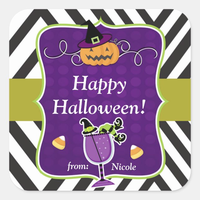 Sticker Carré Fun Halloween Whimsical Favoriser Personnalisé (Devant)
