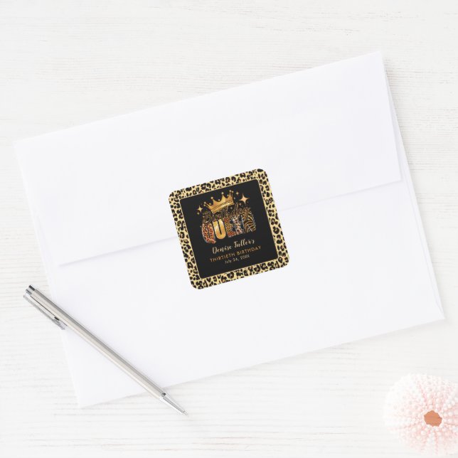 Sticker Carré Fun Leopard Birthday Queen Thirty Birthday (Enveloppe)