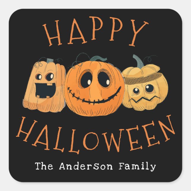 Sticker Carré Fun mignon Citrouille Jack O'Lantern Halloween Par (Devant)