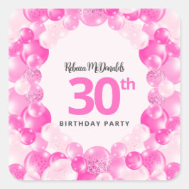 Sticker Carré Fun Pink Balloons Faux Parties scintillant 30e ann