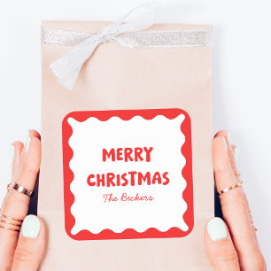 Sticker Carré Fun Retro Wavy Rouge et blanc Custom Chic Noël