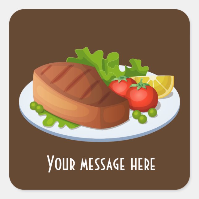 Sticker Carré Fun Steak dîner ajouter le nom du message autocoll (Devant)