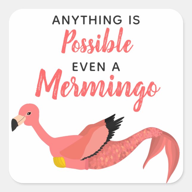 Sticker Carré Funky Inspirational Mermingo Flamant rose Sirène (Devant)