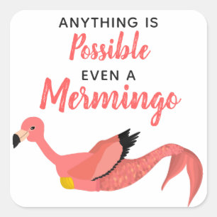 Sticker Carré Funky Inspirational Mermingo Flamant rose Sirène