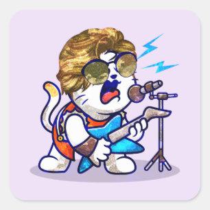 Sticker Carré Funky Rockstar Cat - Musique Cool Lover Kitty