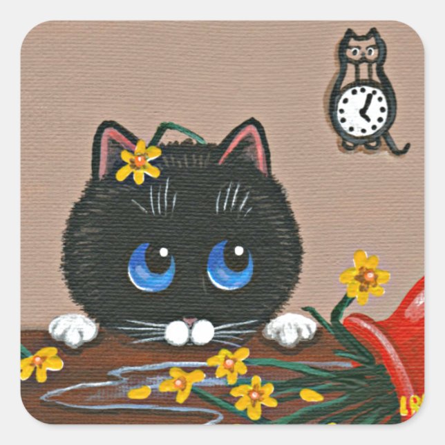Sticker Carré Funny Cat Creationarts (Devant)